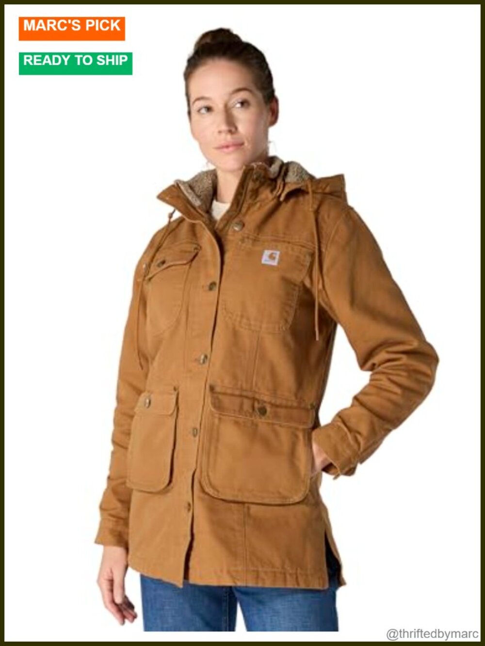 Loose Fit Washed Duck Coat Quilted Flannel Lining Sherpa Collar Zip Front Snap
